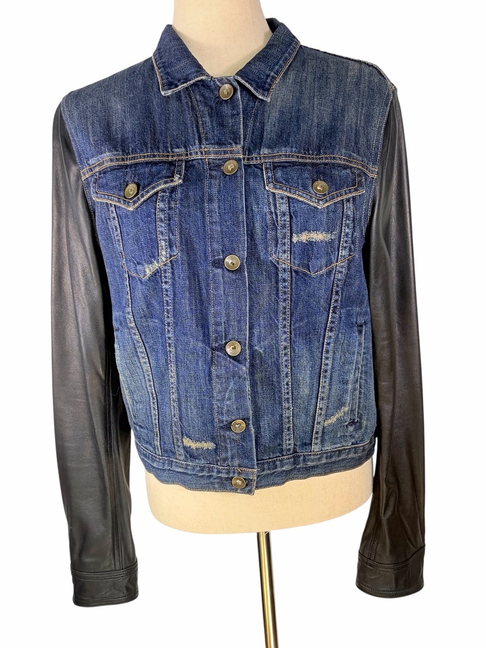 Rag & Bone Denim & Black Leather Mixed-Media Jacket - Blue/Black.